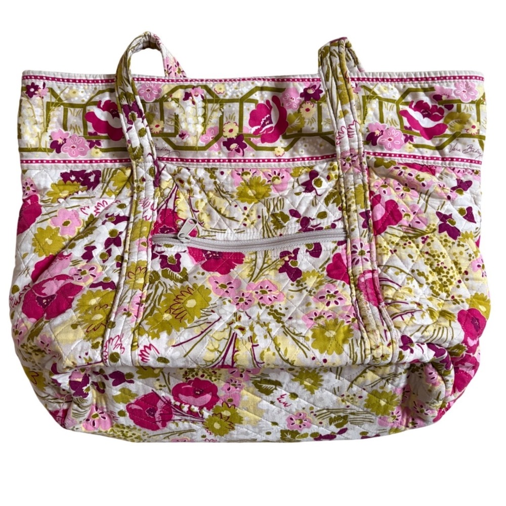 Vera Bradley Folkloric Floral Quilted Cotton Tote Bag Pink Green Large